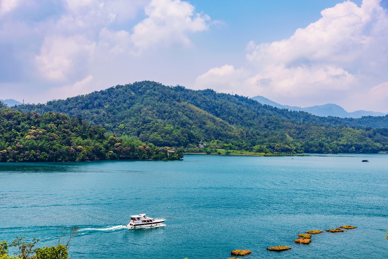 View of Sun Moon Lake with a boat